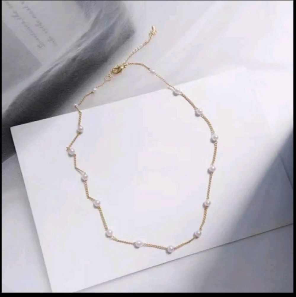 NEW PEARL GOLD CLAVICLE CHAIN NECKLACE - Picture 2 of 4